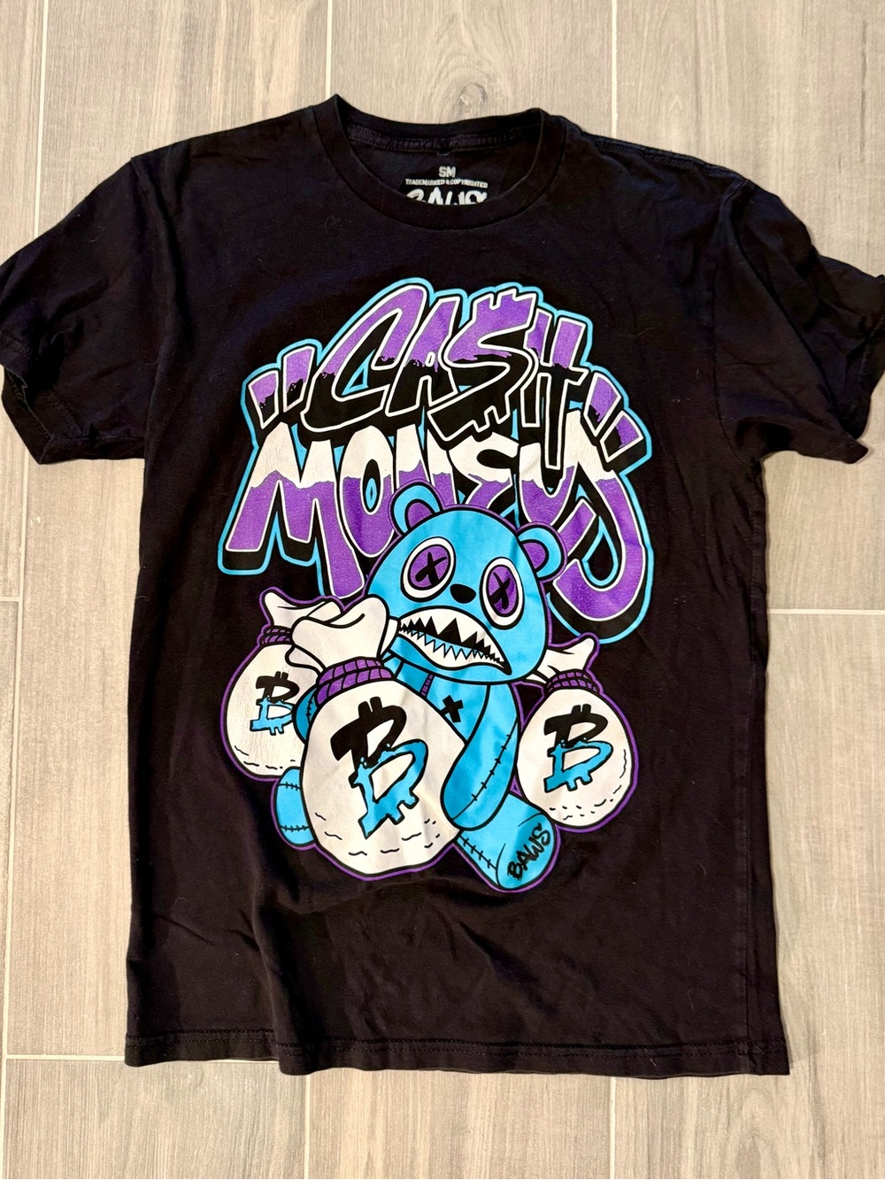 BAWS Graphic Tee with Blue & Purple 'Cash Monsters' Design Size S